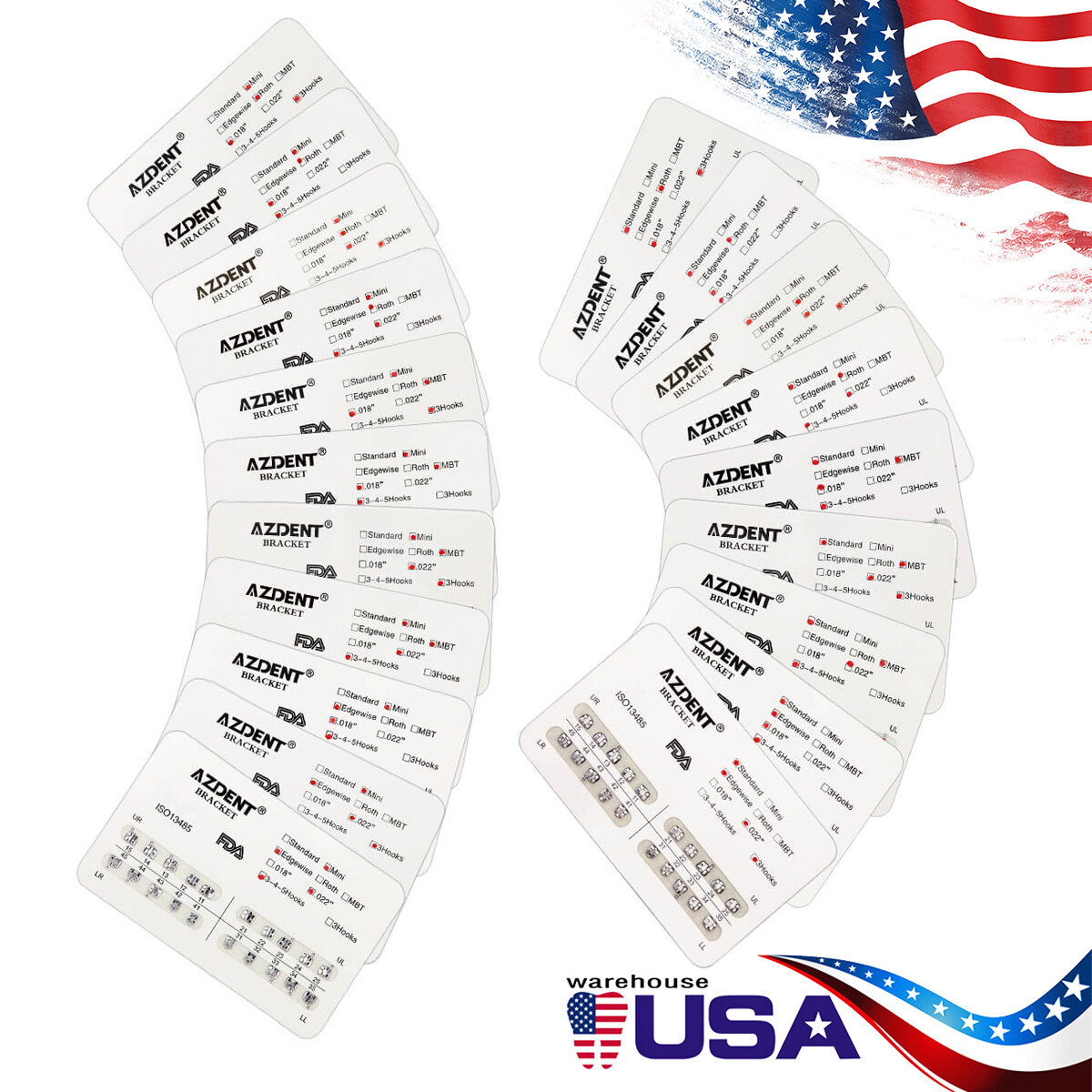 Dental Orthodontic Bracket Brace Mini/Standard Roth/MBT 018/.022 3/3-4-5 Hooks