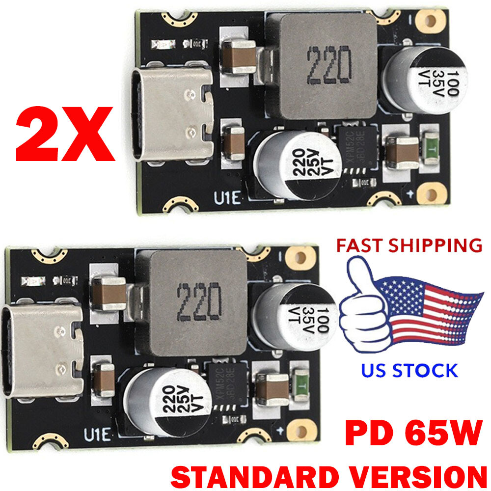 2Pack 65W Type-C DC 8~30V PD/QC Quick Charge Fast Charging Board USB Buck Module