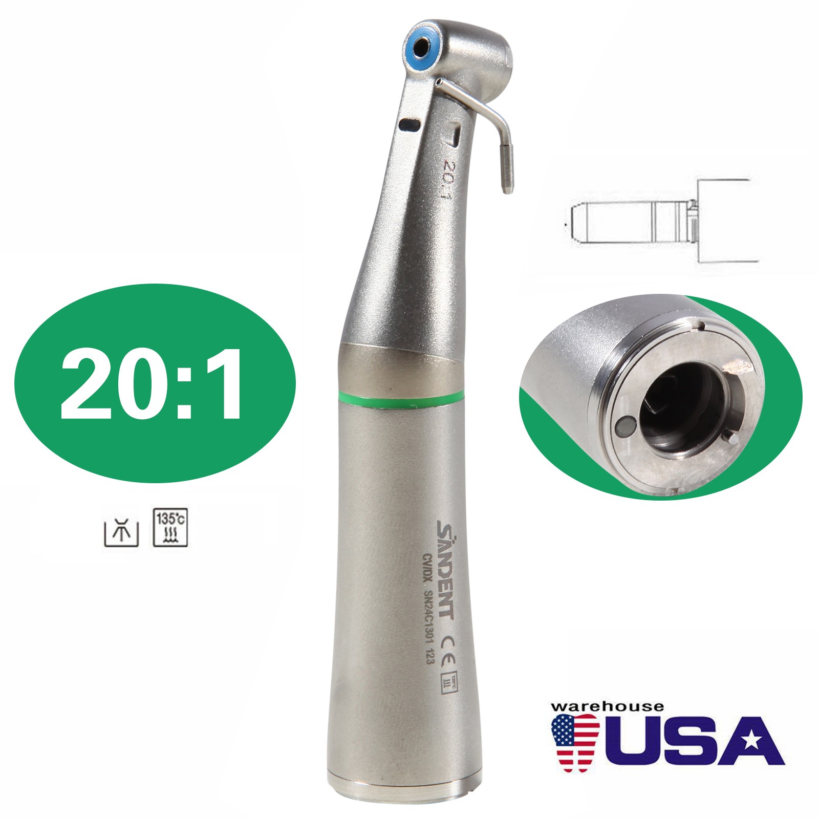 Dental 1:5 LED Fiber Optic Contra Angle Handpiece compatible NSK Ti-MAX X95L
