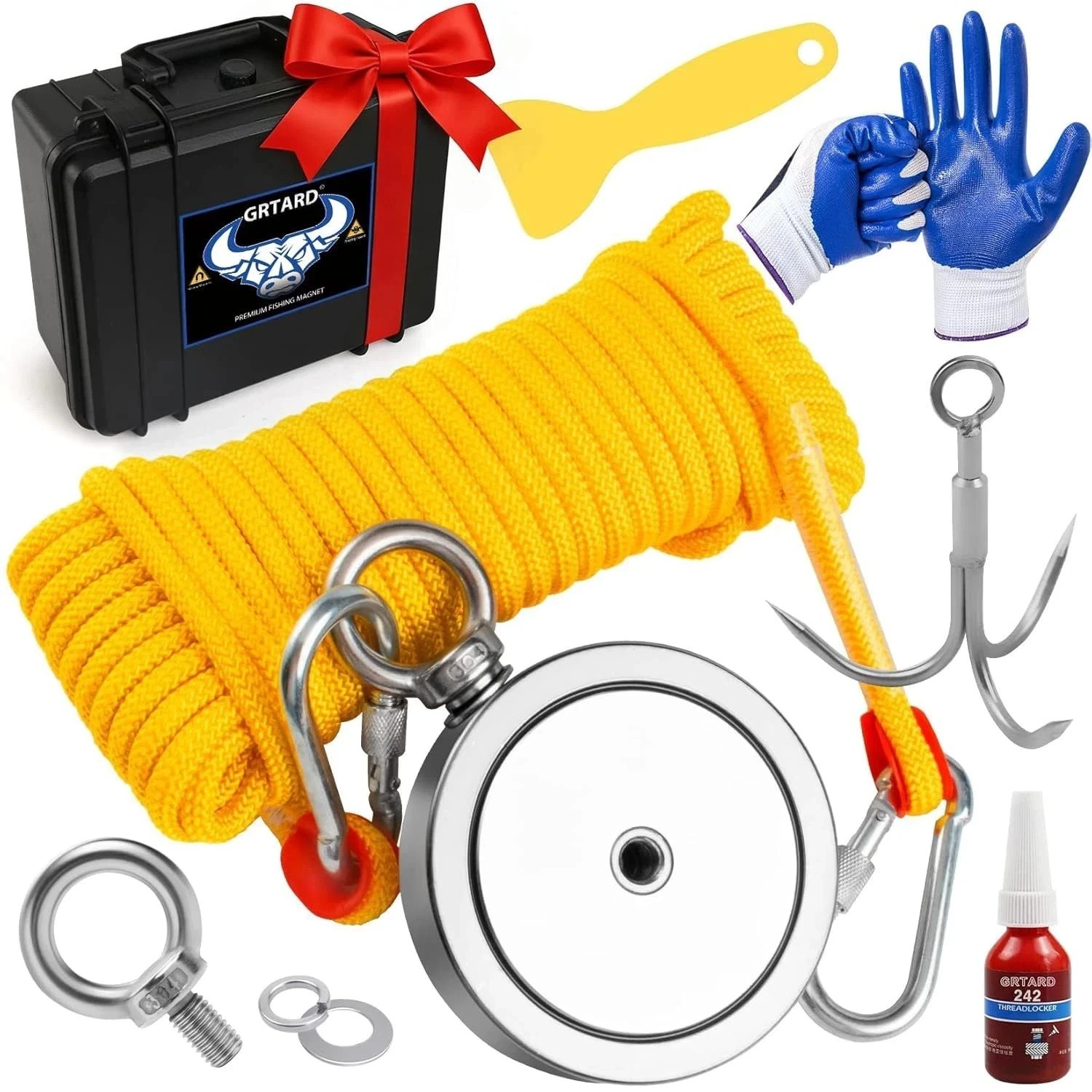 2625 lbs Fishing Magnet Kit Double Sided Magnet Fishing Kit and Rope with Case