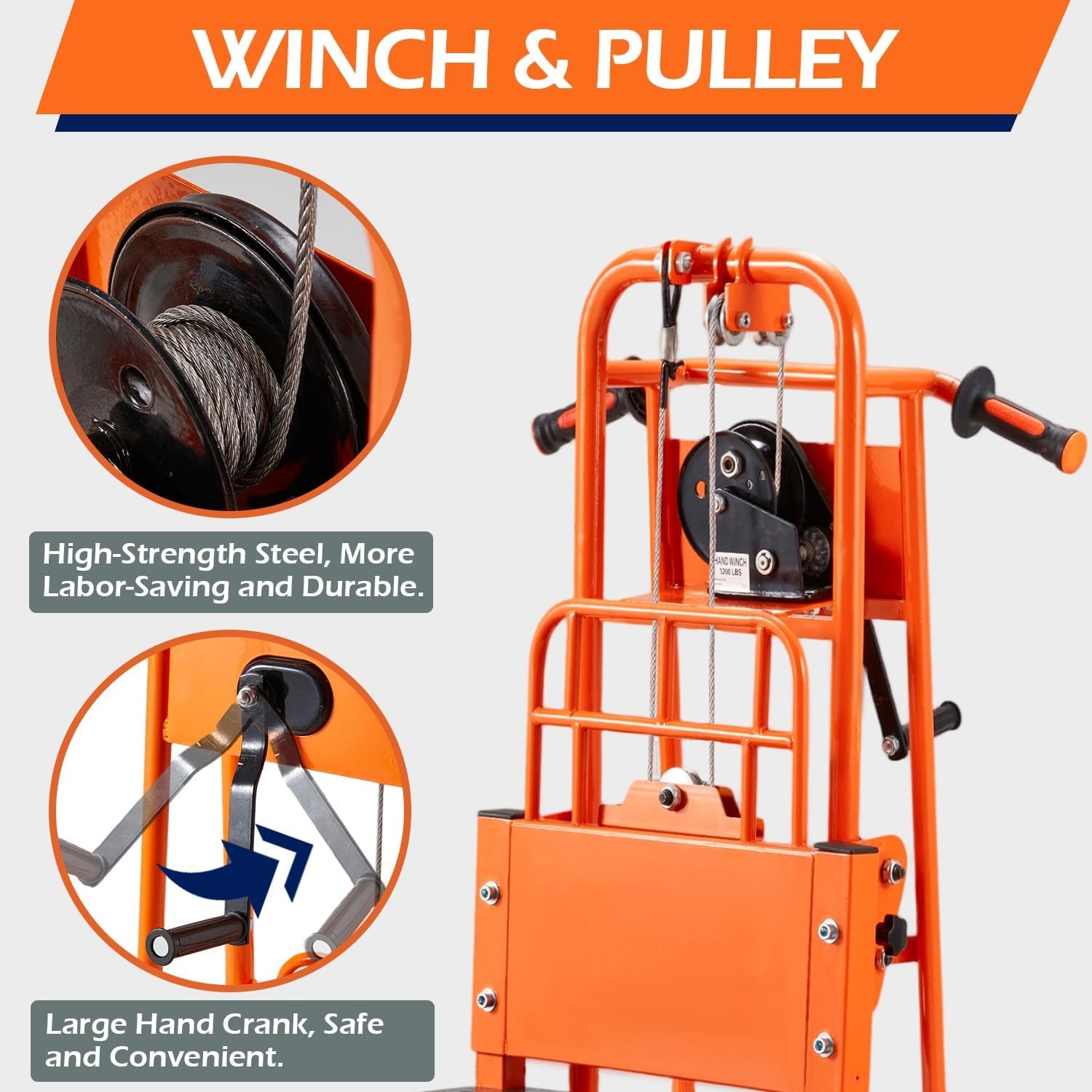 Material Lift Winch Stacker with Casters, 500 Lbs Capacity, 35″ Max Lift Height