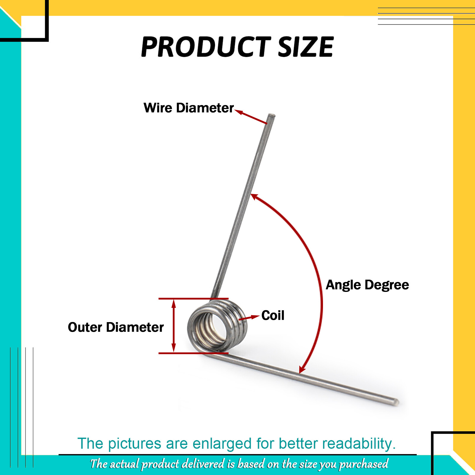 Torsion Spring 1.8 Wire Diameter ,12-20mm OD ,1-5 Coils ,45°-270° Angle Degree