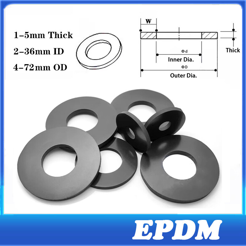 EPDM Rubber Sealing Washers Flat Gaskets 1-5mm Thick 2-36mm ID 4-72mm OD