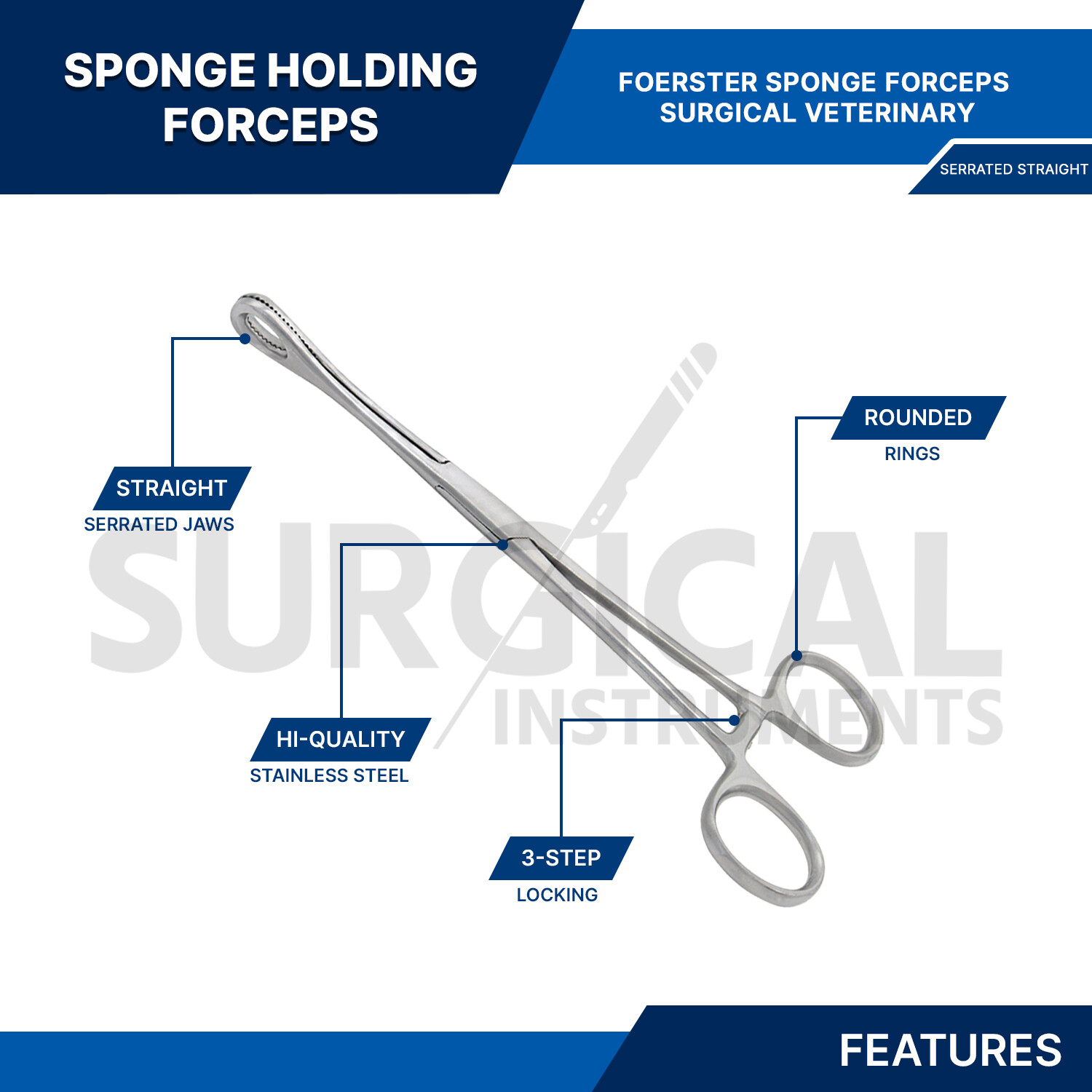 4 Pcs Foerster Sponge Forceps 7″ Serrated Surgical Veterinary German Grade