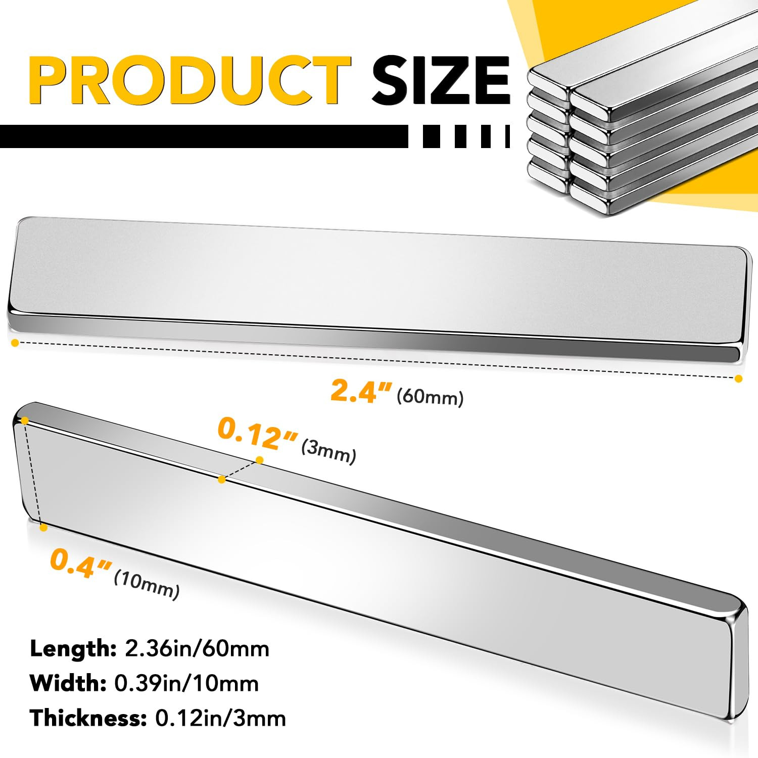 Strong Neodymium Bar Magnets with Double-Sided Adhesive, Rare-Earth Metal Neodym