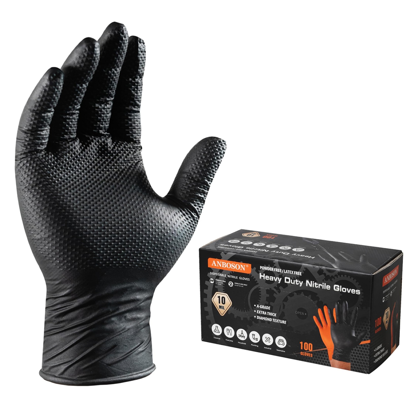 10 Mil Diamond Textured Nitrile Gloves, Heavy Duty Disposable, Extra Thick, L…
