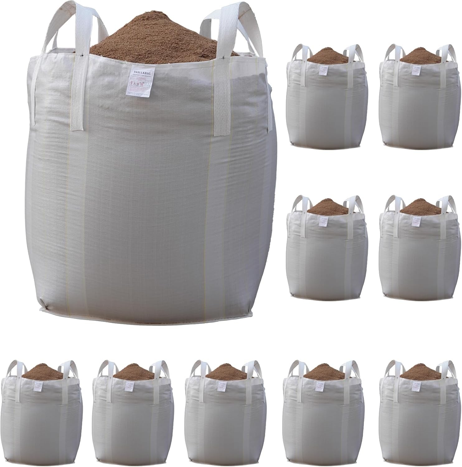 FIBC Bulk Bags, 35x35x43 inches, 2200 lbs Capacity, White, Pack of 10, Heavy Dut
