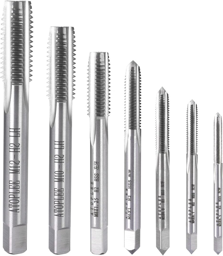 7Pcs Metric HSS 6542 Left Hand Thread Tap Set, M3 M4 M5 M6 M8 M10 M12