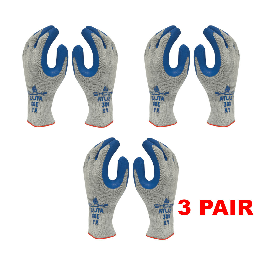 Atlas Showa 300 (Size Large) Rubber Coated Gloves (3 Pair)
