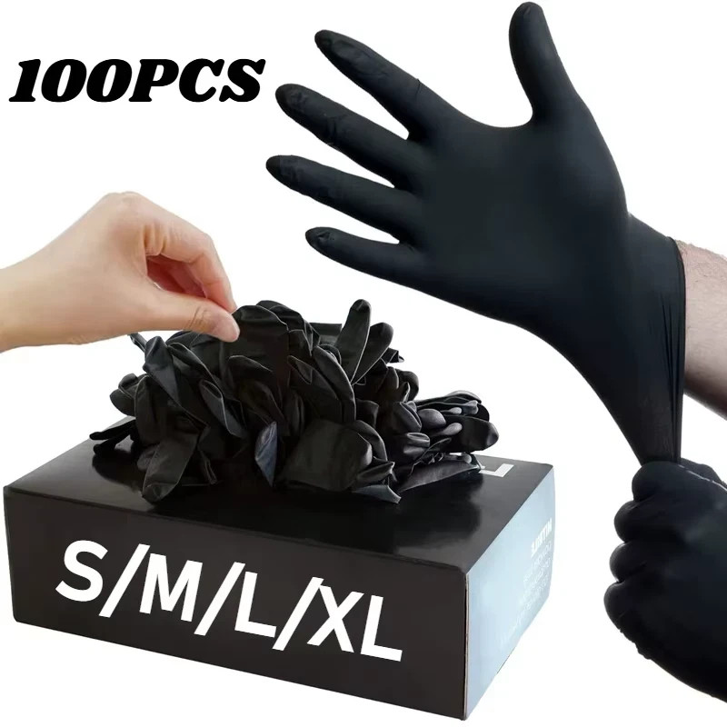 10/20/50/100PCS Black Nitrile Disposable Gloves for Work Latex Free Home Cleanin