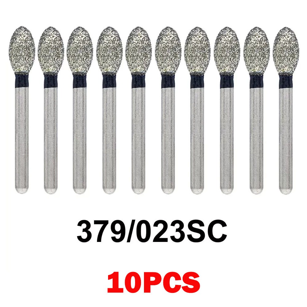10Pc Dental Diamond Bur FG Egg Football 379/023SC Super Coarse High Speed Black