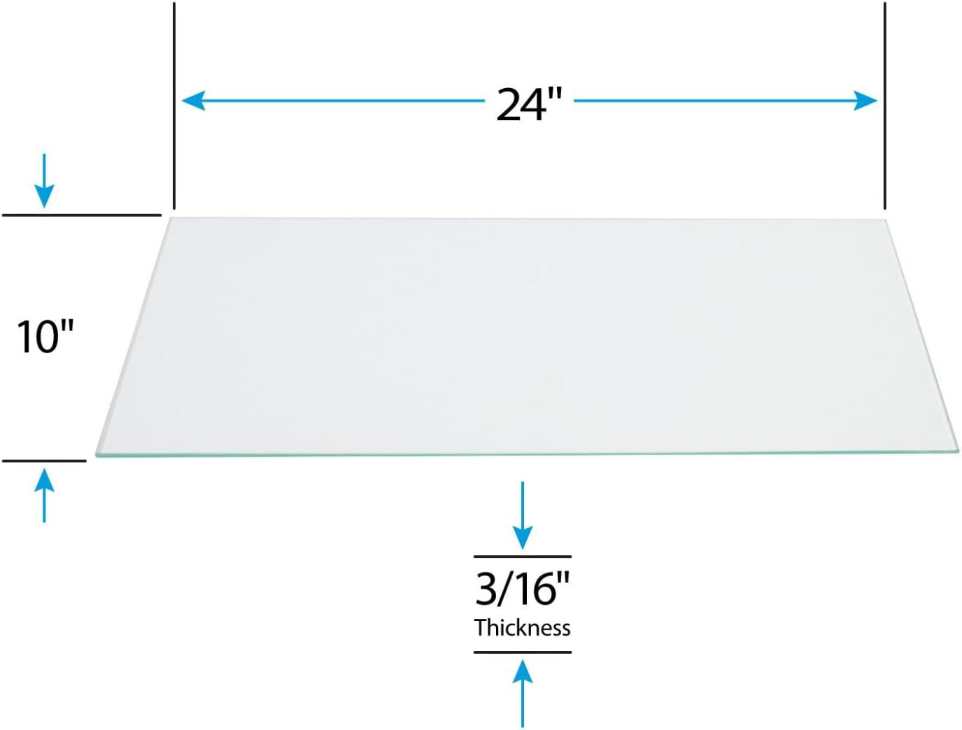 Tempered Glass Shelves 10″ Wide x 24″ Long x 3/16″ Set of 2 Beveled Edges