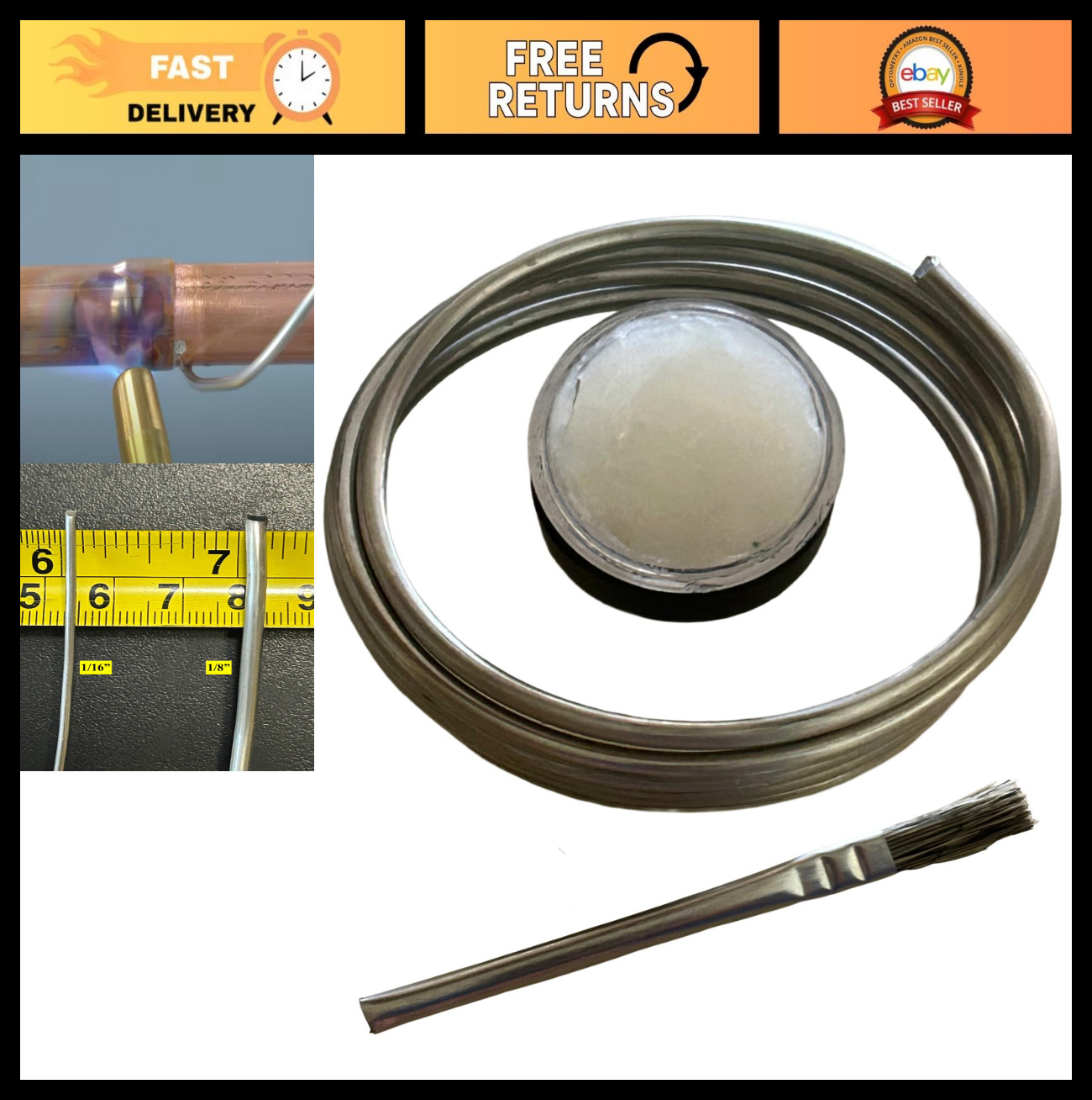 Silver Bearing Solder Kit 1/8″ x 24″ with Paste Flux & Brush – High-Quality Sold