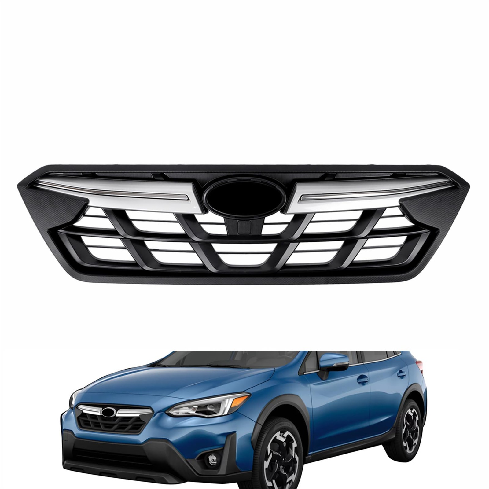 Replacement Upper Grille Silver Chrome Trim for 2021 2022 2023 Front Bumper