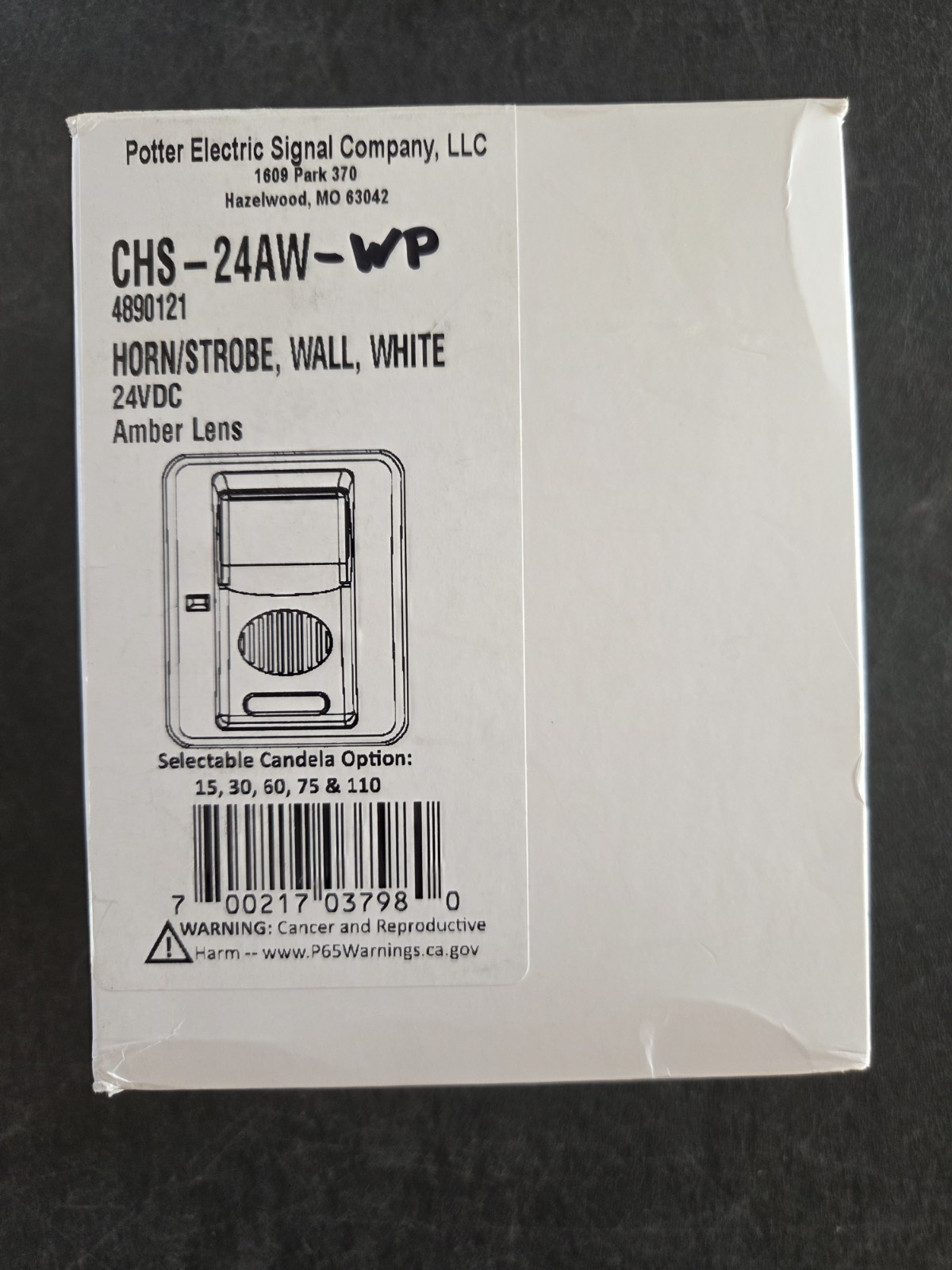 POTTER CHS-24AW-WP WHITE WALL MOUNT WEATHERPROOF HORN/STROBE – AMBER LENS – USED