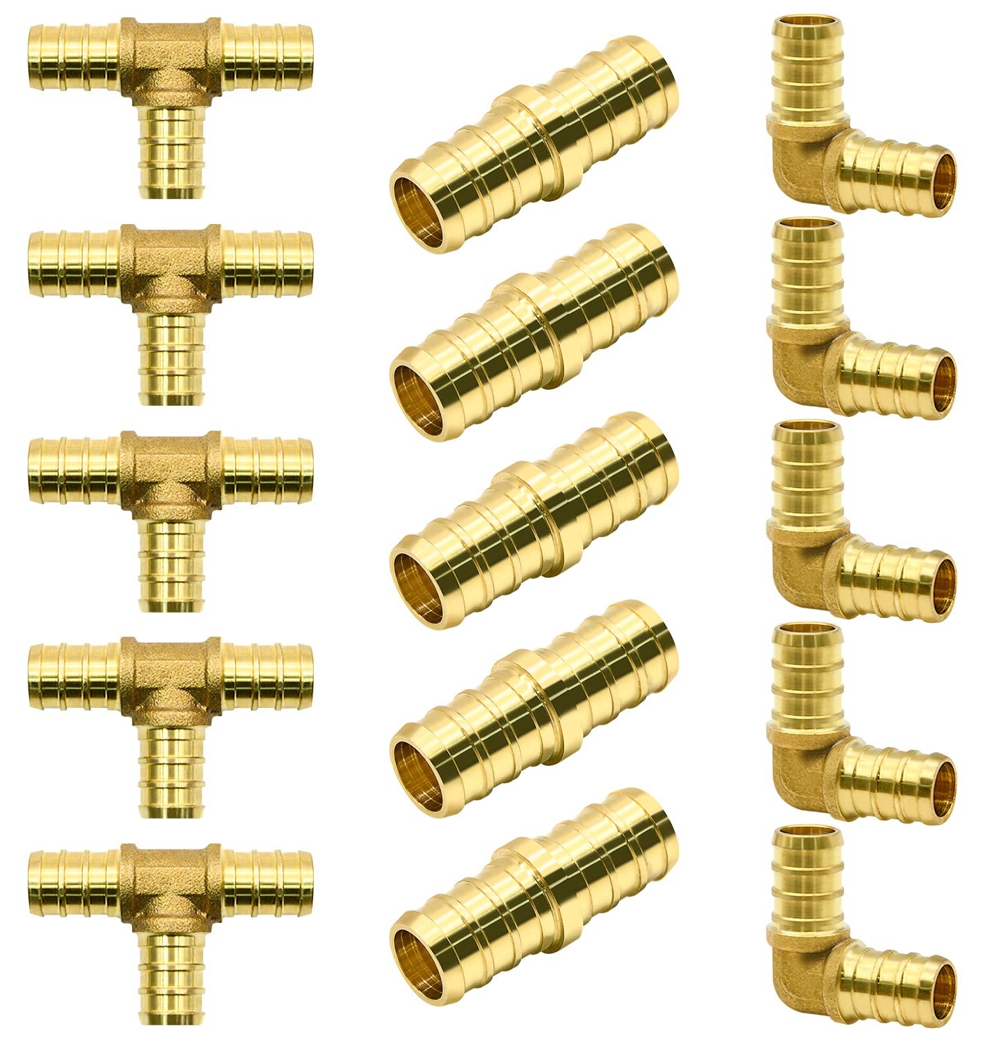 1/2″ PEX Brass Fittings 15pc Set Elbow Tee Coupling Crimp Fitting PEX Fittings