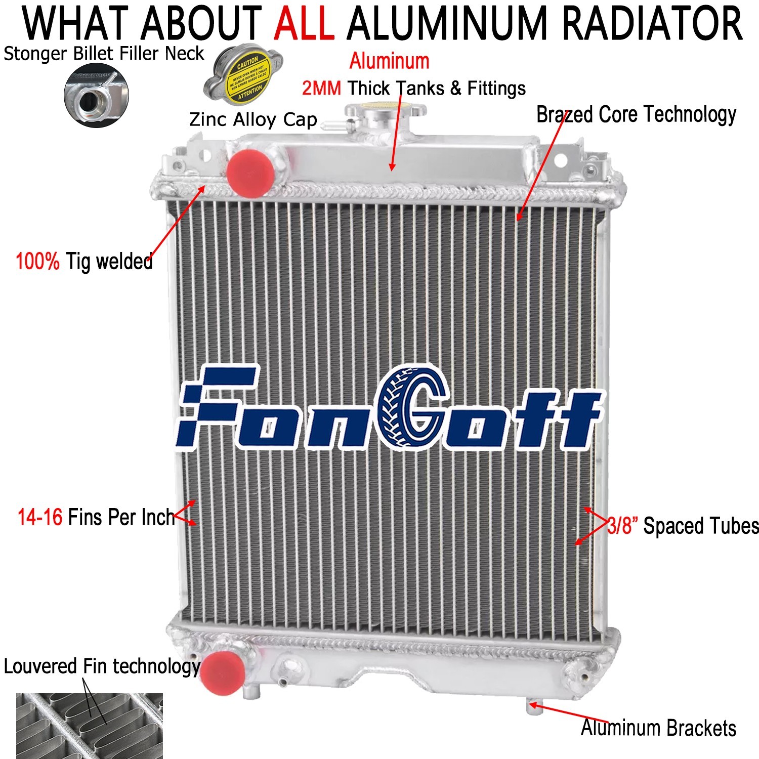 Radiator Fits Kubota Compact Core Size 13 7/9″ x 13 5/7″ Inlet/Outlet 1 1/9″ NEW