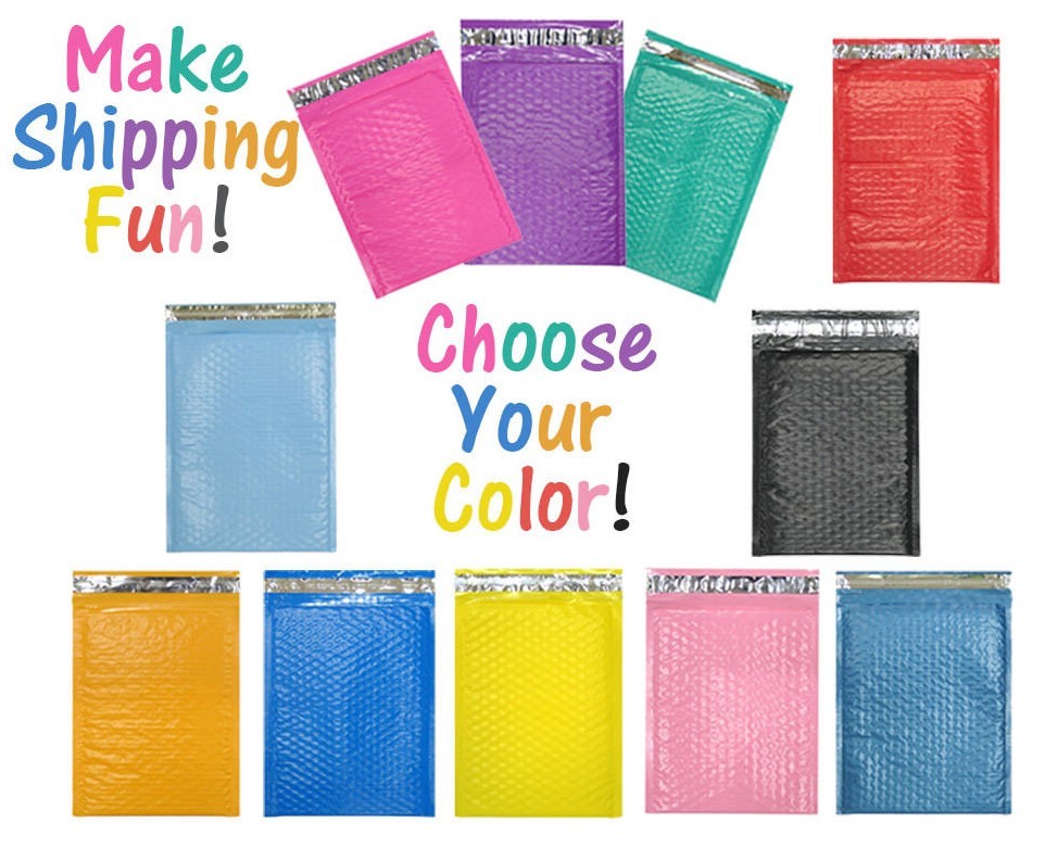 All 3 Sizes! Assorted 8.5×12, 6×9, & 4×8 Colored Poly Bubble Padded Mailers NEW!