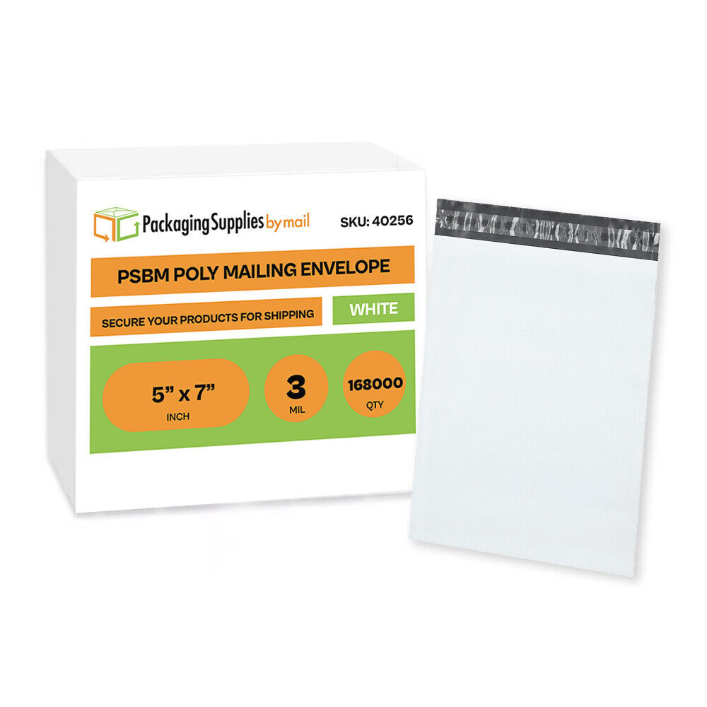 168000 Pcs 5×7 White Poly Mailers Pouches Plastic Shipping Mailing Bags 3 Mil