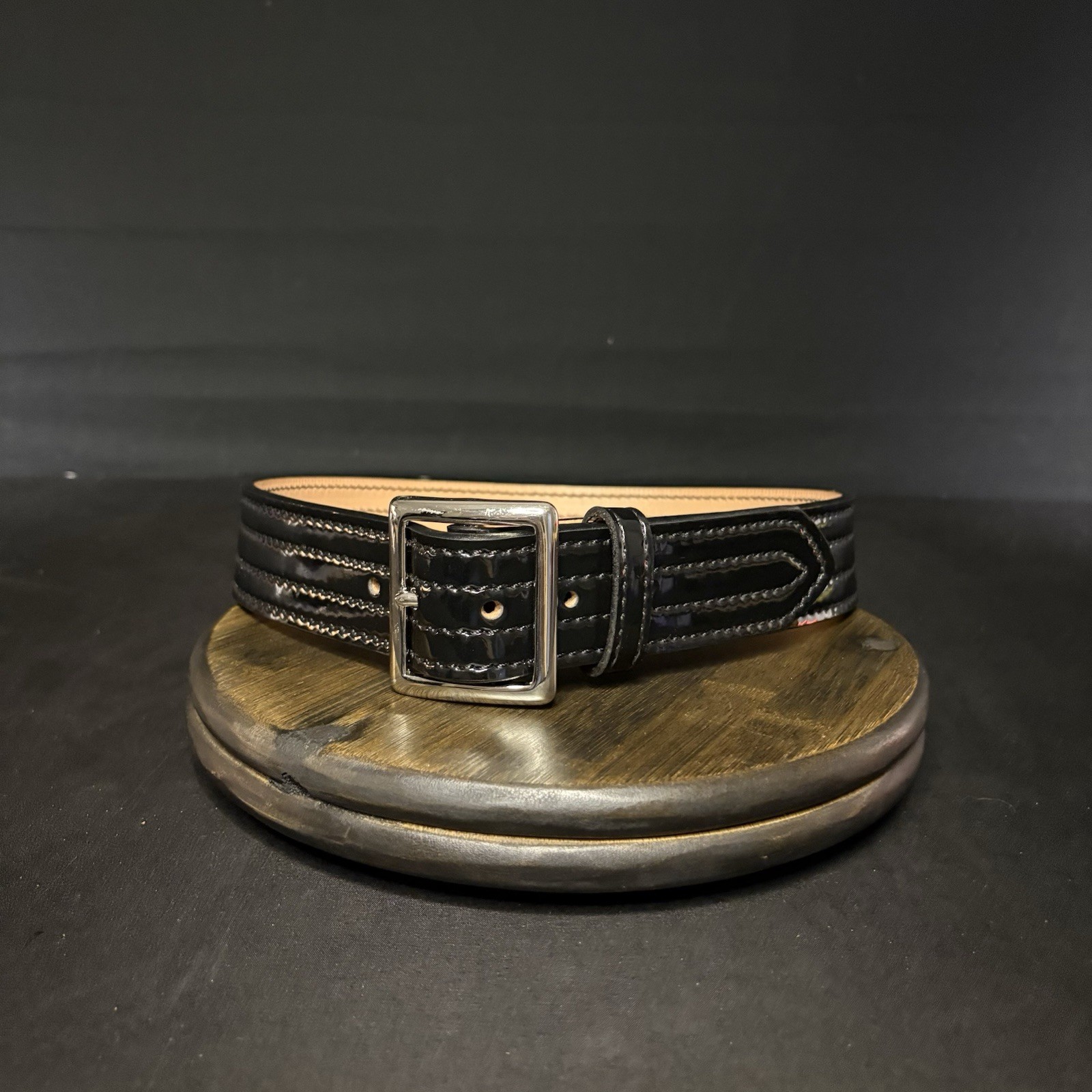 DutyMan Duty Belt Size 30” High Gloss Leather Chrome Buckle Quad Stitched 4631