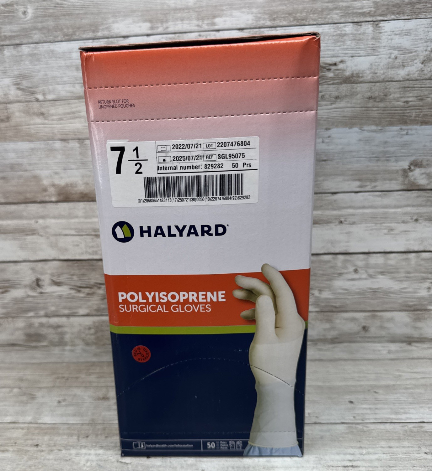 HALYARD Polyisoprene Surgical Gloves, Size: 7.5 *1 Box 50 Pair* *See Date*7-25