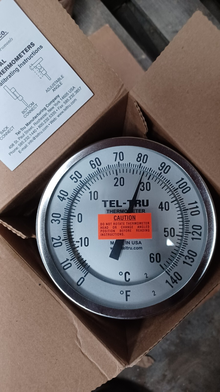Tel-tru Dual Temp Gauge, 1/2″ Npt, -20-60C, 0-140F, Stem 6, 5″ dial face, Stainl