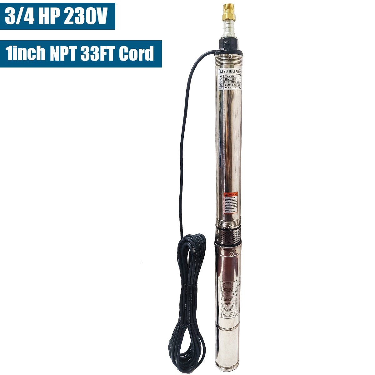 3″ OD 3/4 HP Deep Well Submersible Pump 220V 13 GPM 247 ft MAX 60Hz 1 in NPT