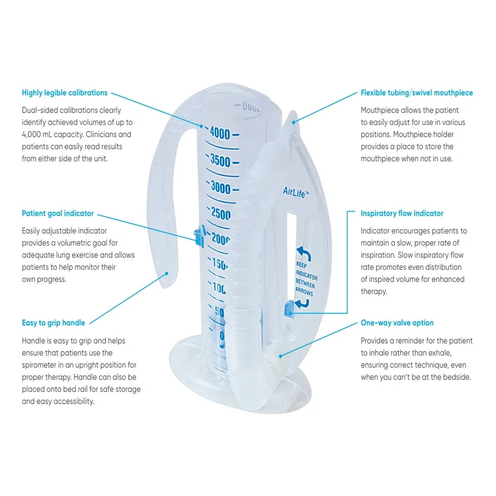 AirLife Volumetric Incentive Spirometer w/One-Way Valve 4000 mL