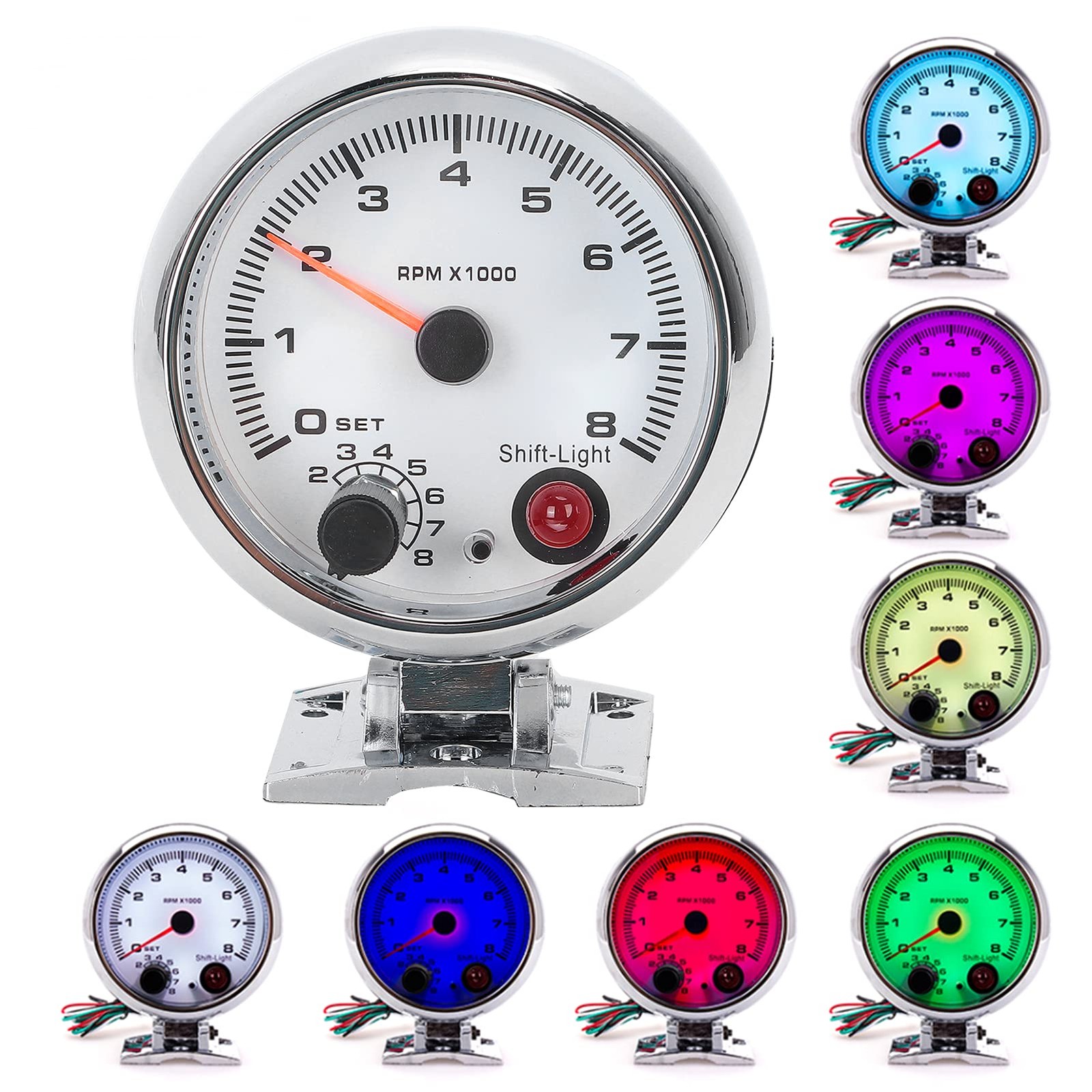 Car Tachometer 3.75in 0‑8000 RPM 7 Color Background Lights Tacho Gauge for 4/…