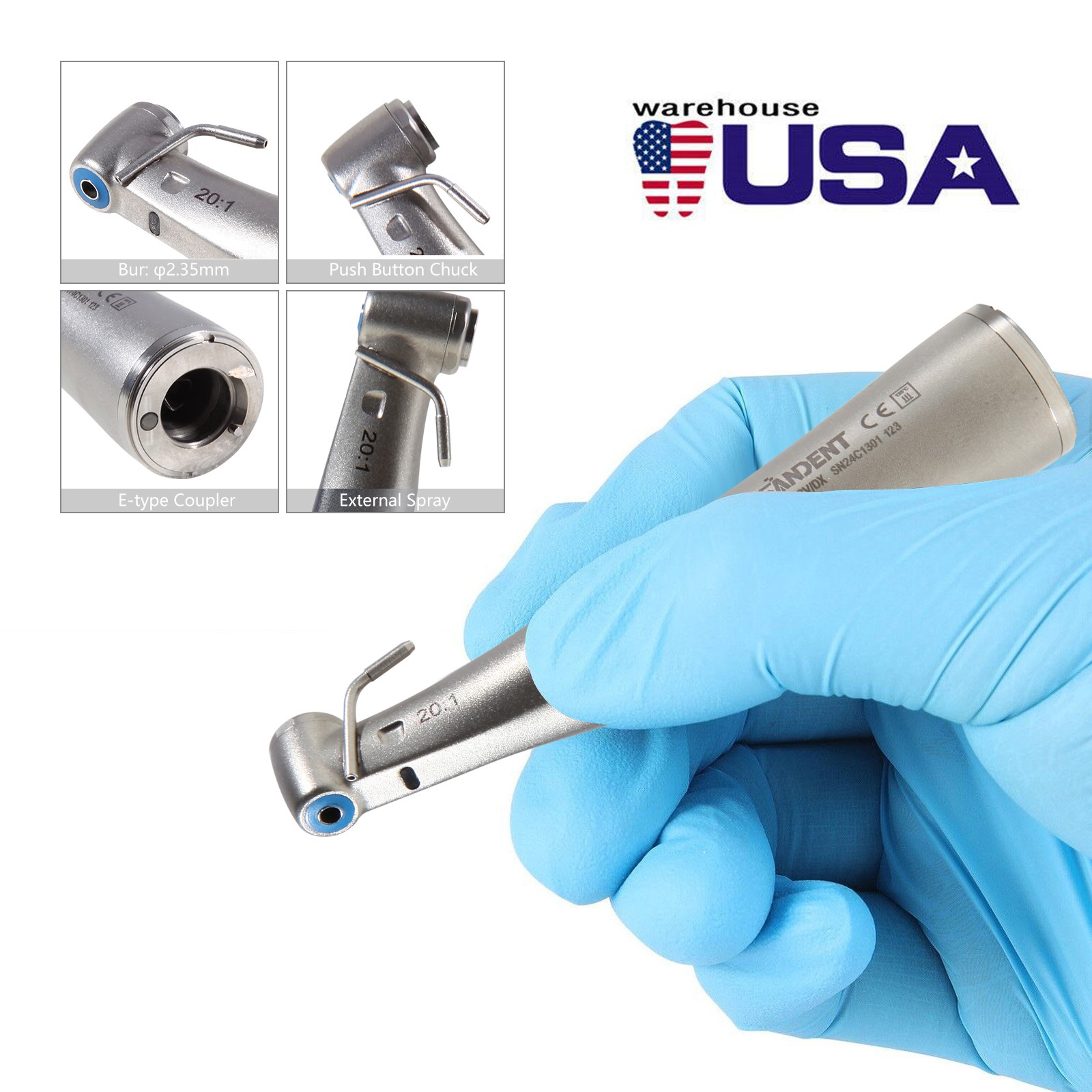 Dental 1:5 LED Fiber Optic Contra Angle Handpiece compatible NSK Ti-MAX X95L