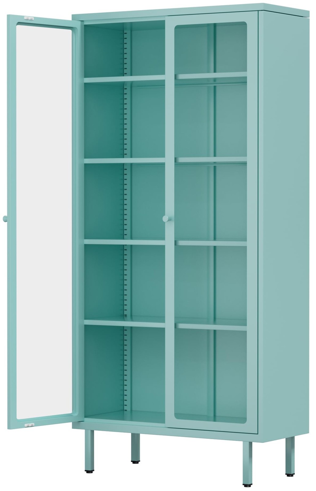 Metal Curio Cabinet Tempered Glass Adjustable Shelves Blue Assembly Required
