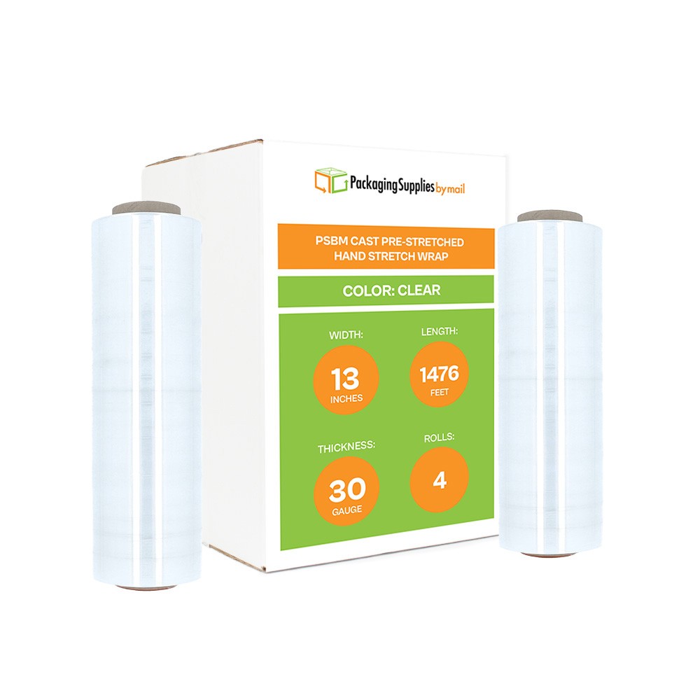 4 Rolls 13″ x 1476′ (30 Ga) Economy Pre-Stretch Film Shrink Wrap One Side Cling