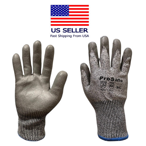 12 Pairs PROSAFE Cut Resistant Level A5 Work Gloves Grey PU Palm Coated