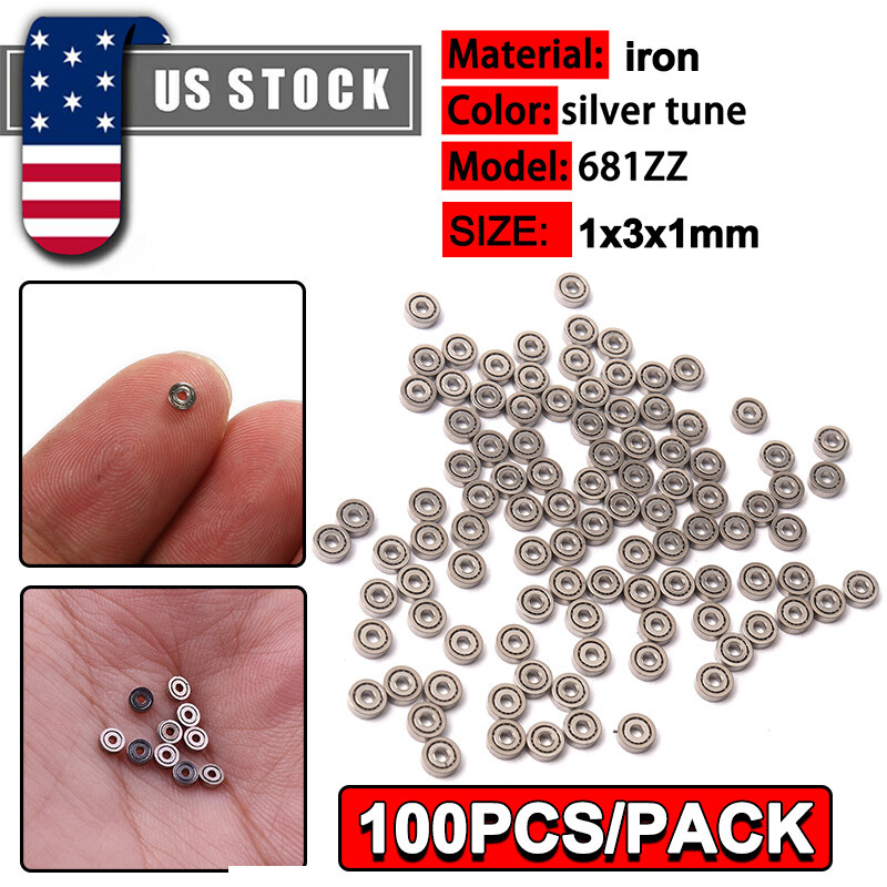 100x 1x3x1mm Miniature Mini Micro Ball Bearings Shield Bearing Replacement 681ZZ