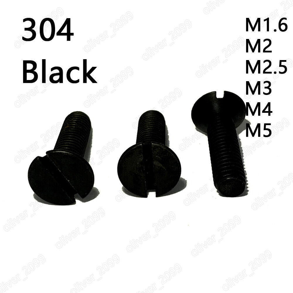 Black 304 Stainless Steel Slotted Countersunk Flat Head Screws M1.6 M2 M3 M4 M5
