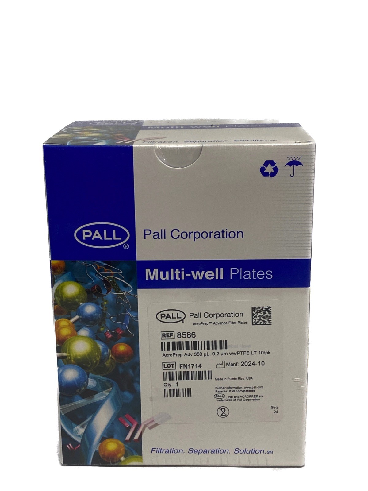(10/Pk) PALL AcroPrep Advance 350uL 96-Well Filter Plates 0.2um wwPTFE Long 8586
