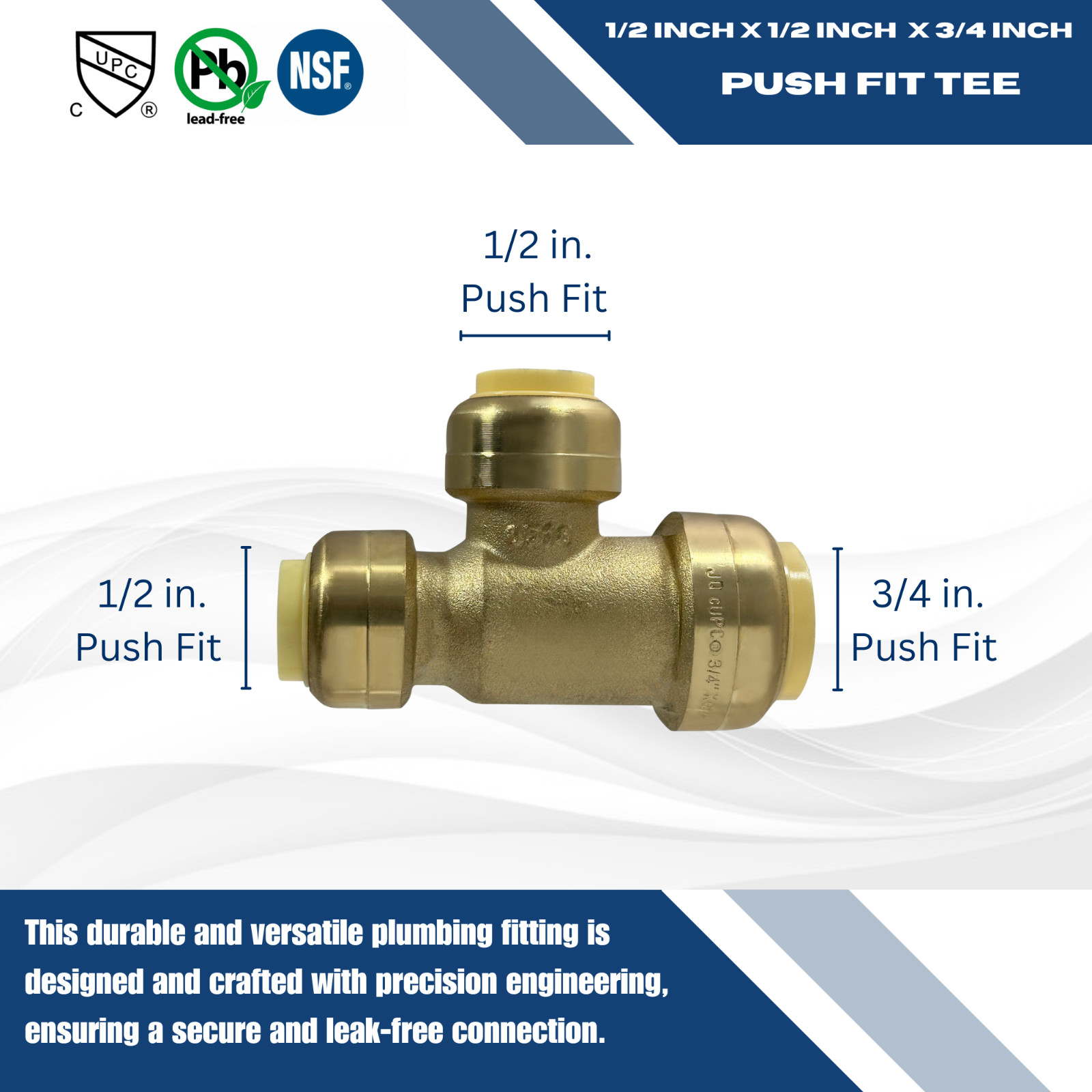 5 Pcs. 3/4″ x 1/2″ x 1/2″ Push Fit Reducing Tee, 3/4 x 1/2 x 1/2 Push Fit Tee