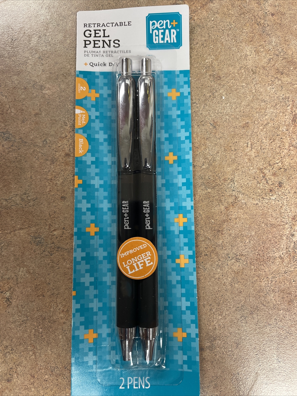 PEN + GEAR Retractable Med. Point Gel Pens Black Ink Pack of 2- BRAND NEW