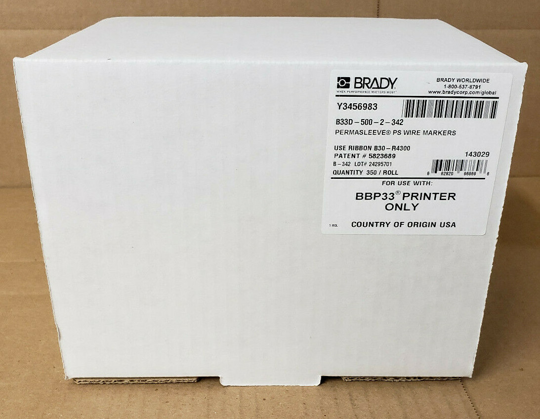 Brady B33 PermaSleeve Double-sided Wire Marking Sleeves labels B33D-500-2-342