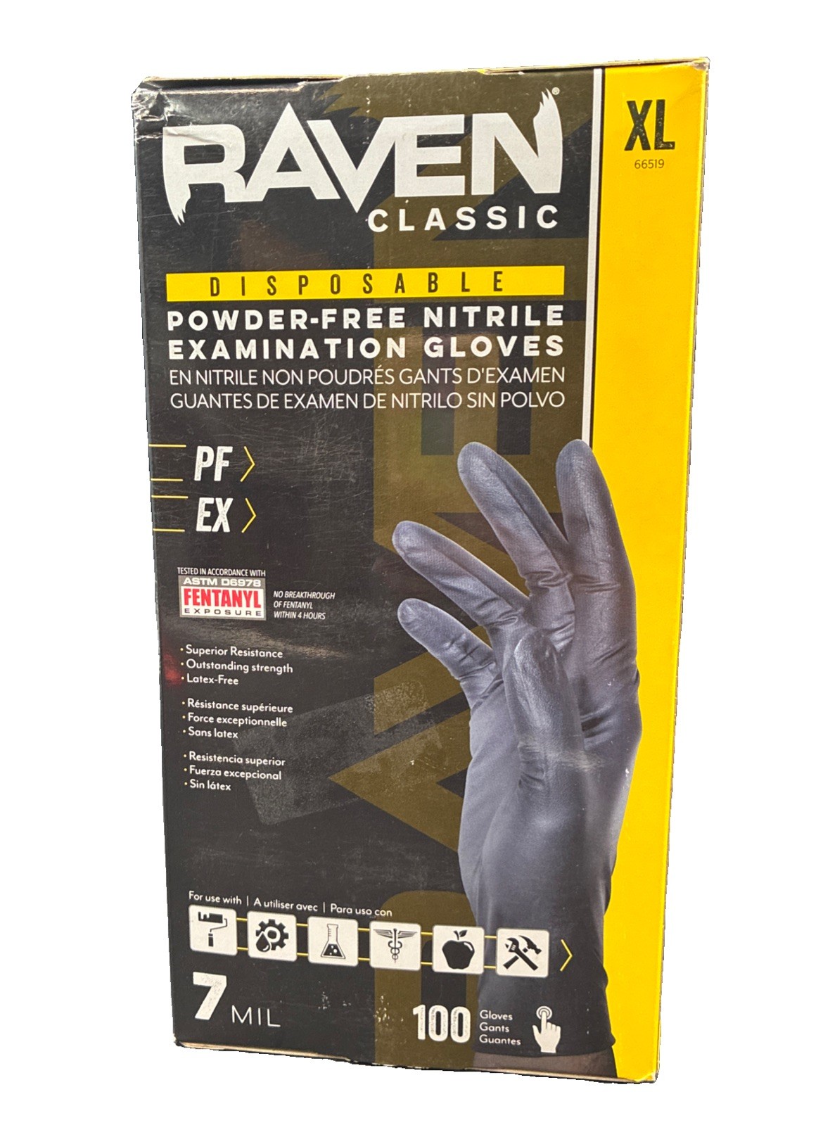 SAS Raven Black Nitrile Gloves Powder Free New 7mil Version (100 Gloves/Box)