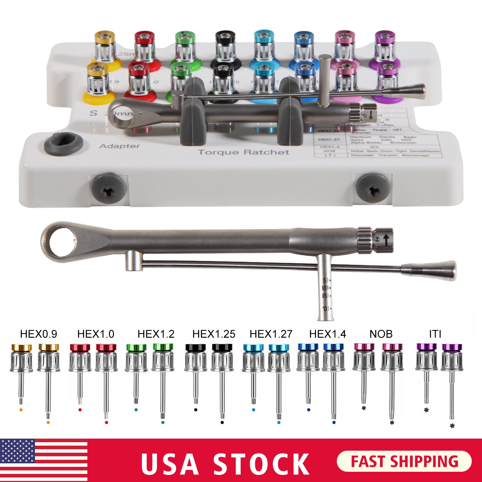10x Dental Ultrasonic Scaler Piezo Tips Wrench fit EMS DTE SATELEC CE