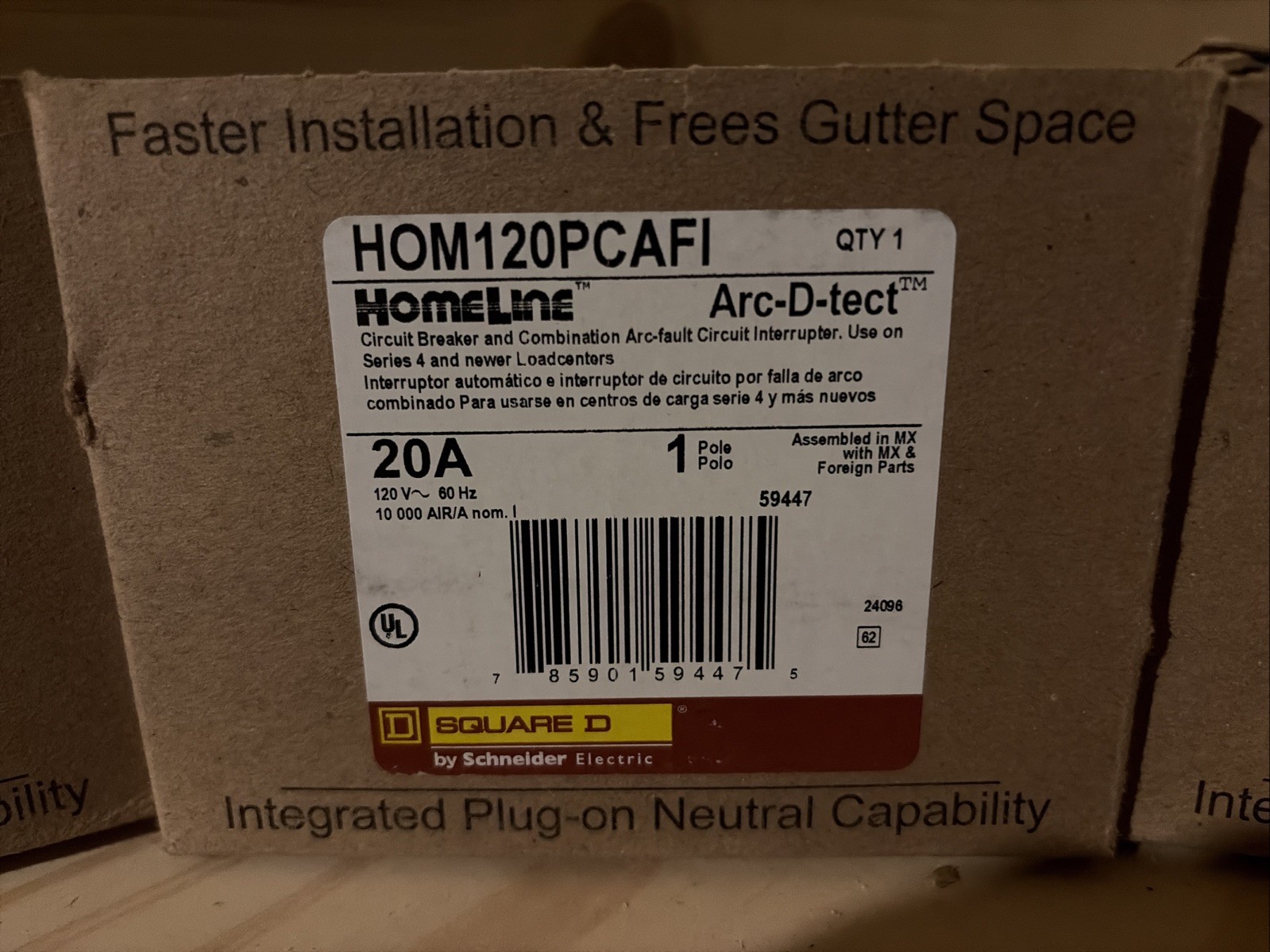 Square D HOM120PCAFI Homeline 20A 1-Pole Plug-On Neutral AFCI Breaker 120V