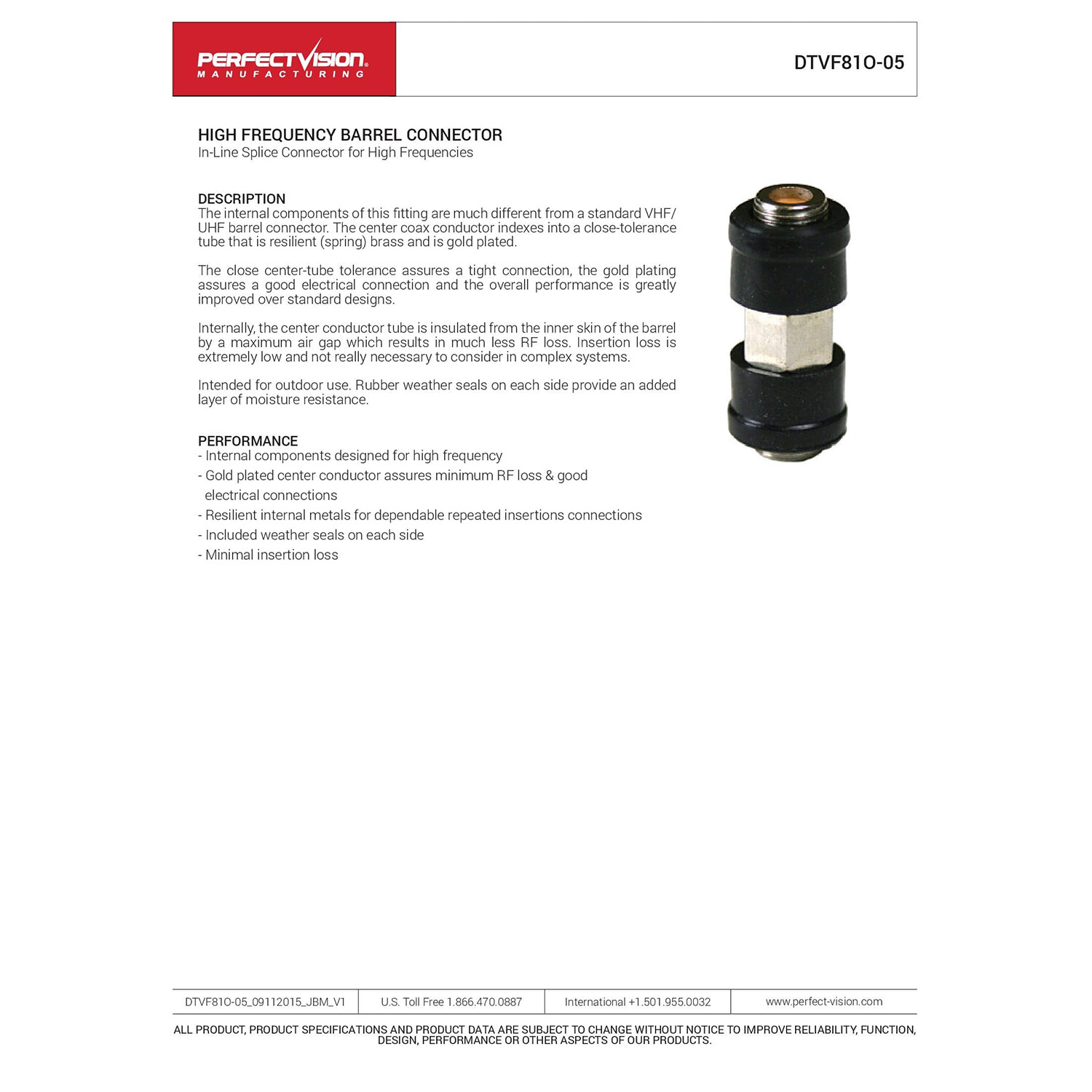 Perfect Vision Cable Extension Coupler (Barrel / Splice) with Weather Boots for