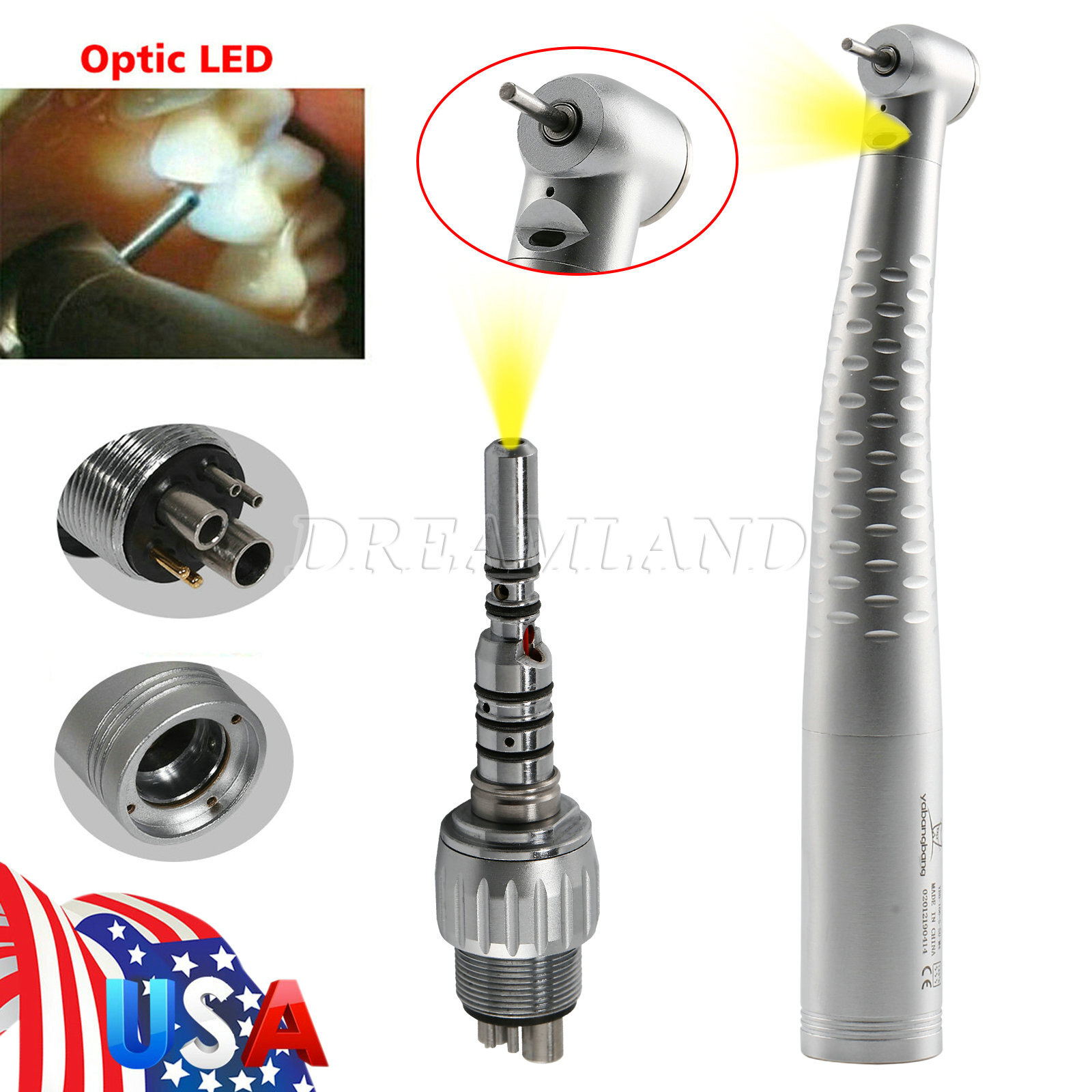 1-10 * Dental Fiber Optic High Speed Handpiece/ 6Hole LED Coupler USA