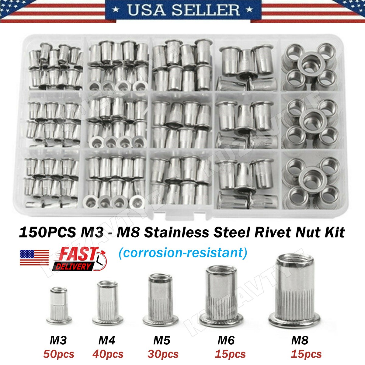 150~615X Stainless Steel Rivet Nut Kit Metric Rivnuts Nutsert or Rivnut Tool Kit