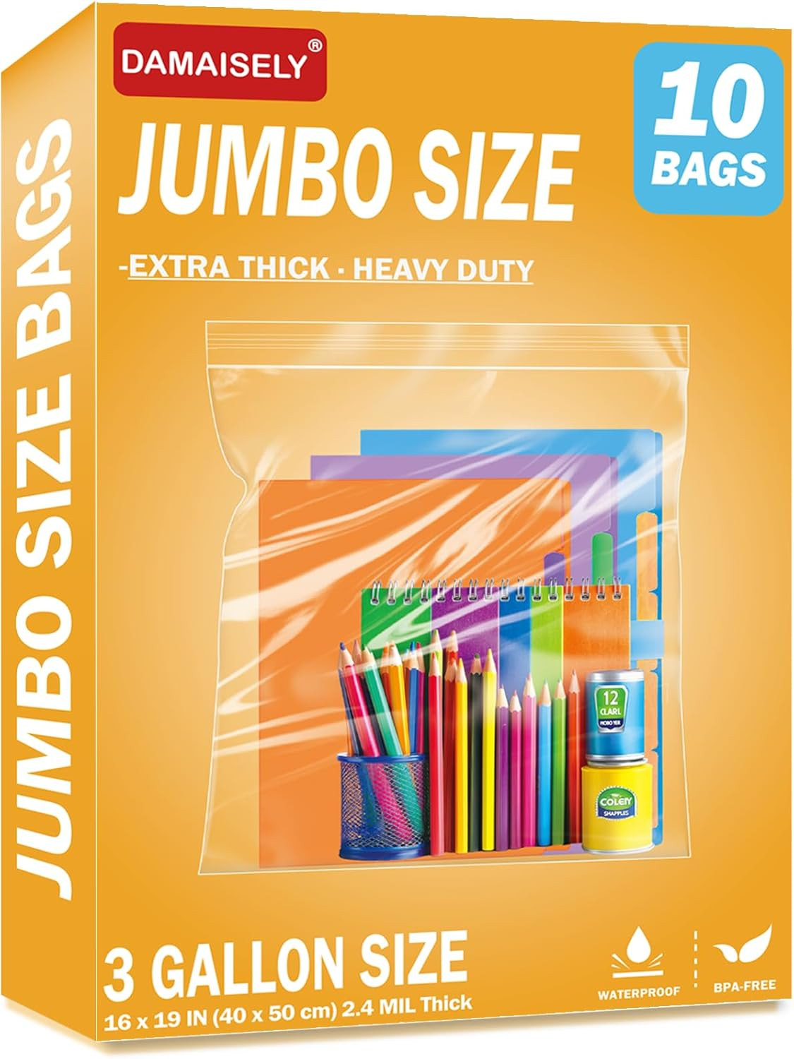 10Pack Extra Large Plastic Storage Bags, Zipper Seal, 2.4-Mil Thick, Heavy Duty,