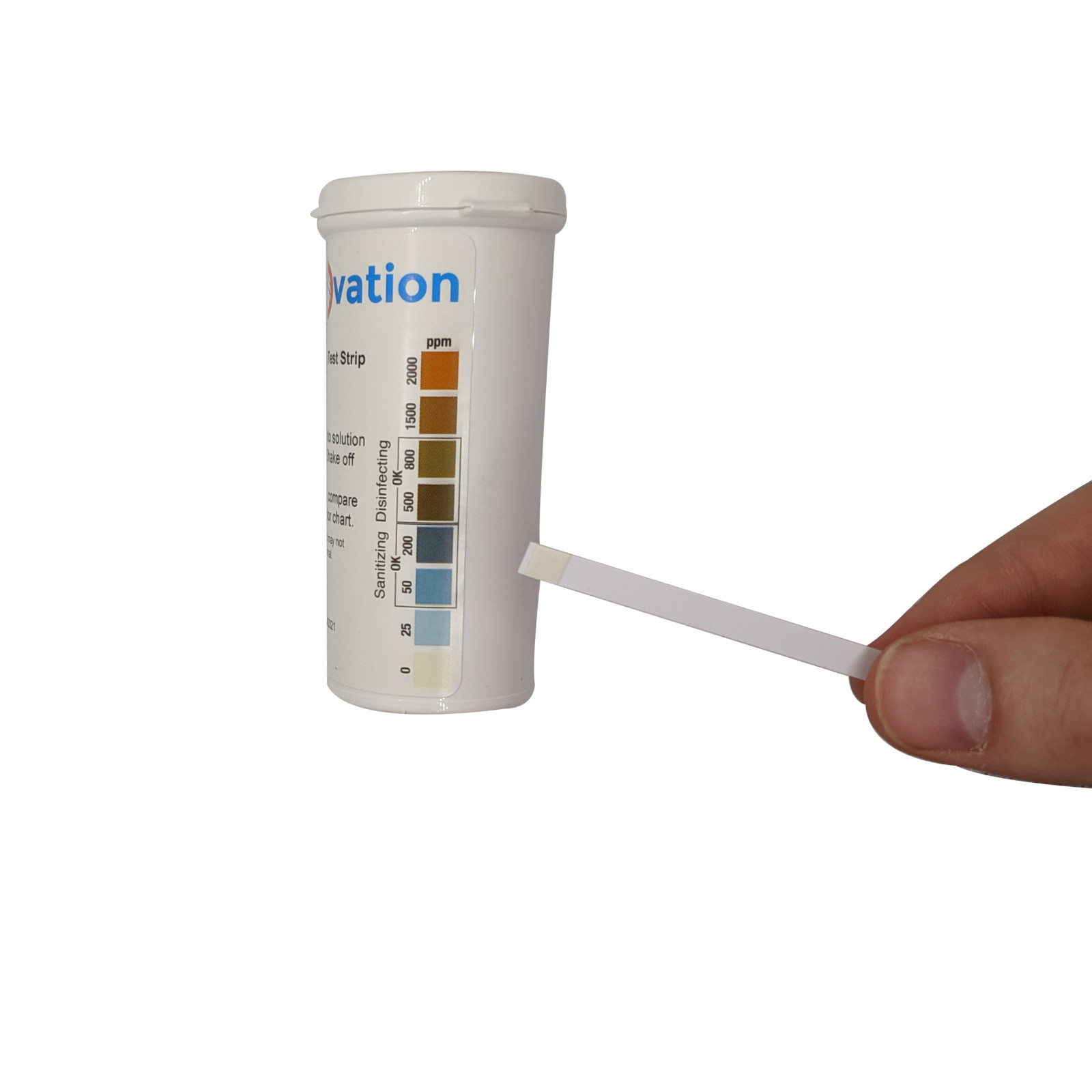 Active Chlorine Test Strips, 0-2000 ppm [Vial of 100 Plastic Strips]