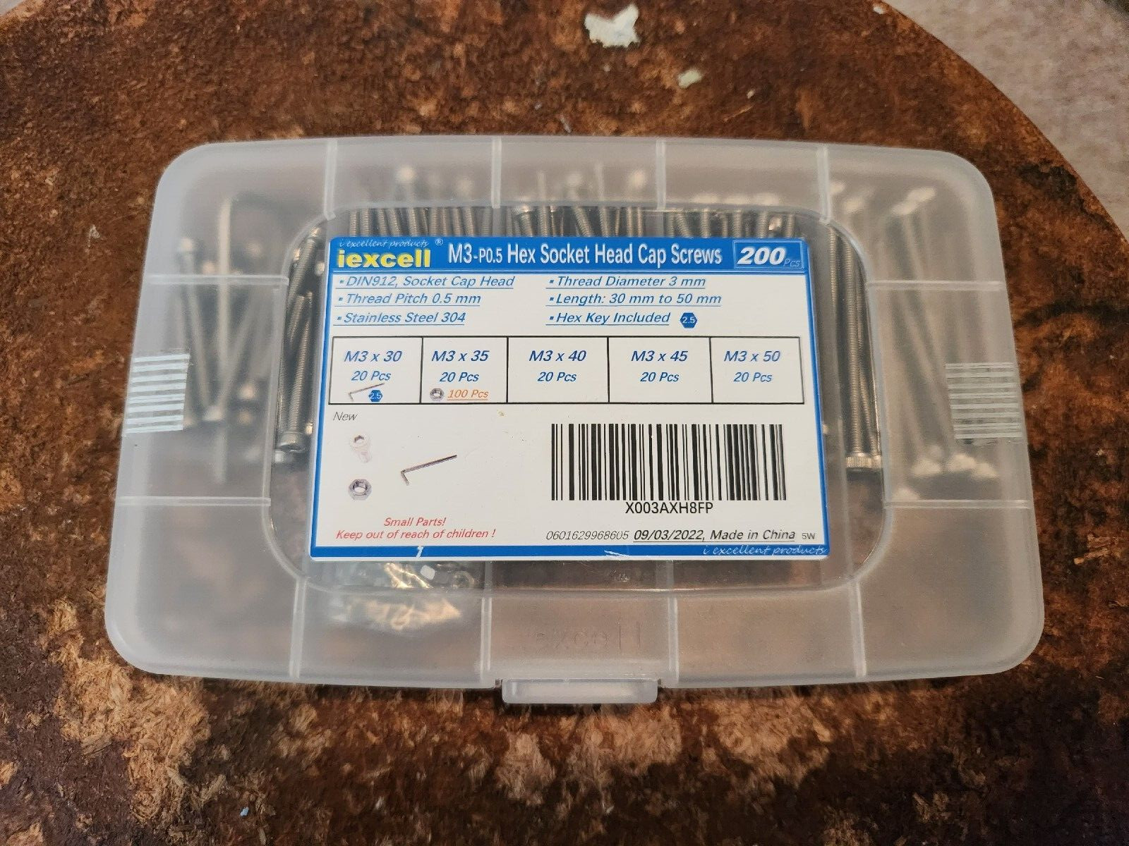 Iexcell M3 x 30/35/40/45/50 Stainless 304 Hex Socket Head 200 pcs – New