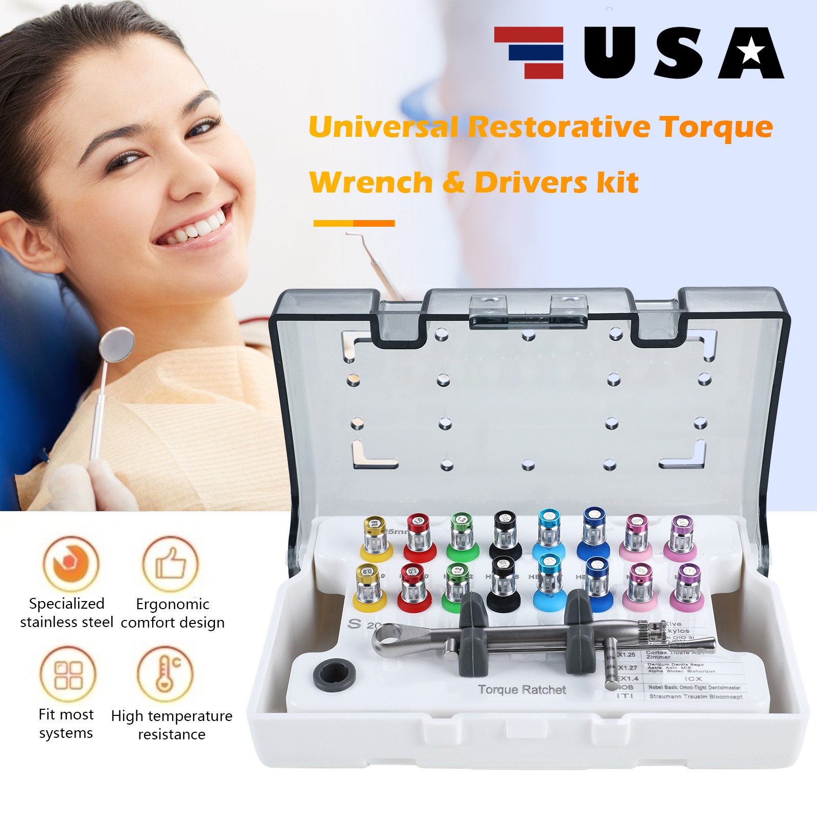 Instrumento kit implante dental controlador de restauración protésica universal