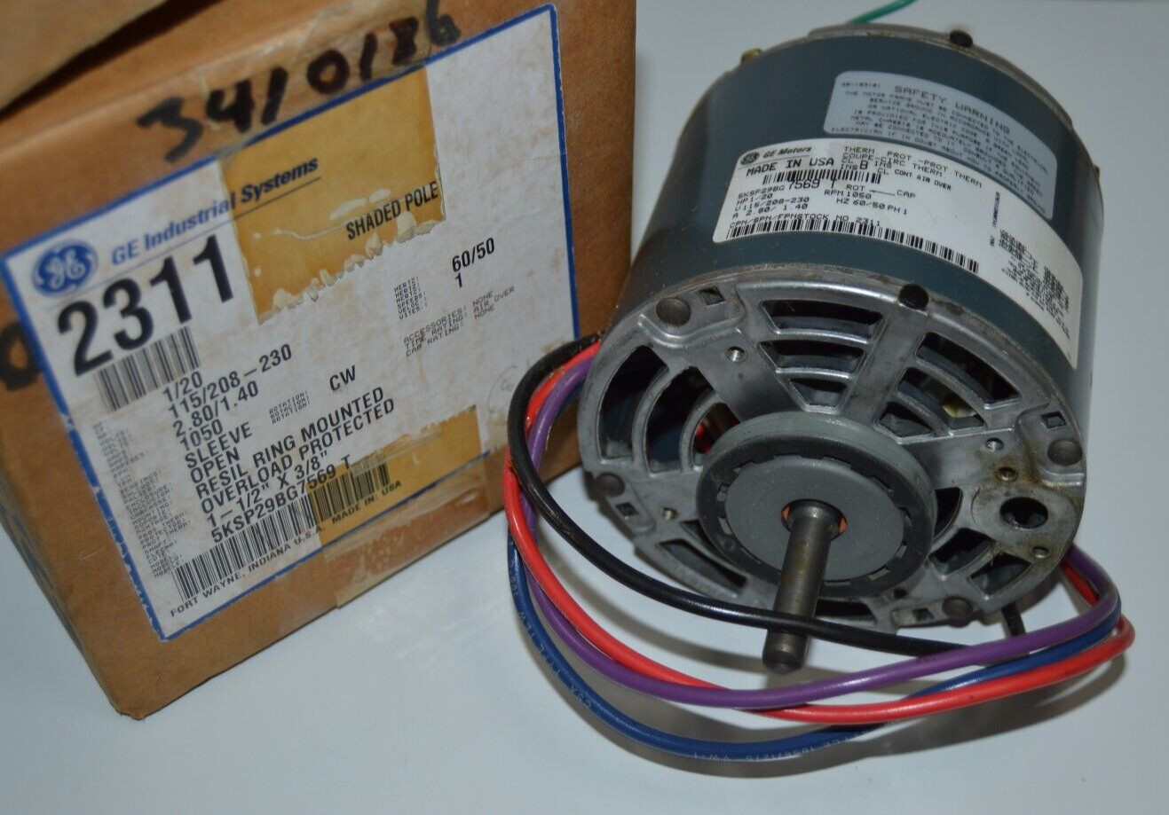 GE 5KSP29BG7569T 1/20 HP 1050 RPM, 115/208-230V Motor CPN 2311 5KSP29BG7569 NEW